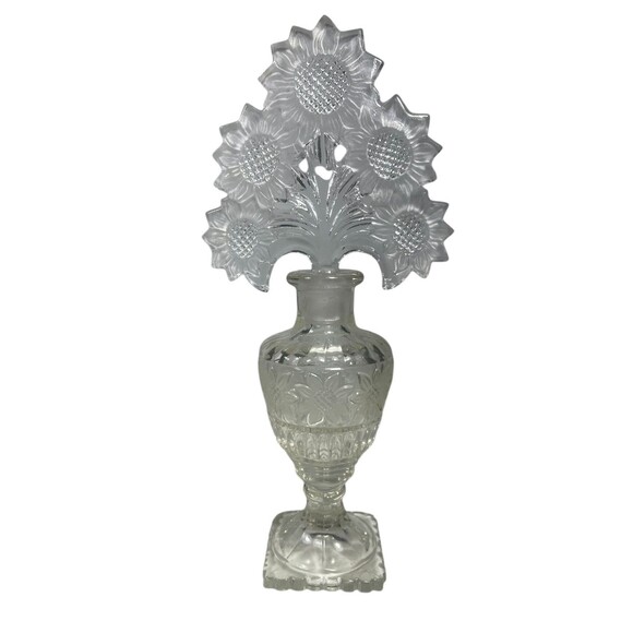 VTG Imperial Nouveau Glass Perfume Bottle Sunflower Stopper Large 10.25” MCM - Picture 3 of 16